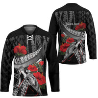 Hawaiian Honu Personalized Hockey Jersey Black Tribal Hook Pattern