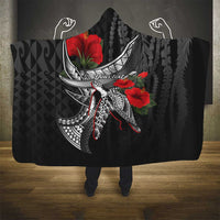 Hawaiian Honu Personalized Hooded Blanket Black Tribal Hook Pattern