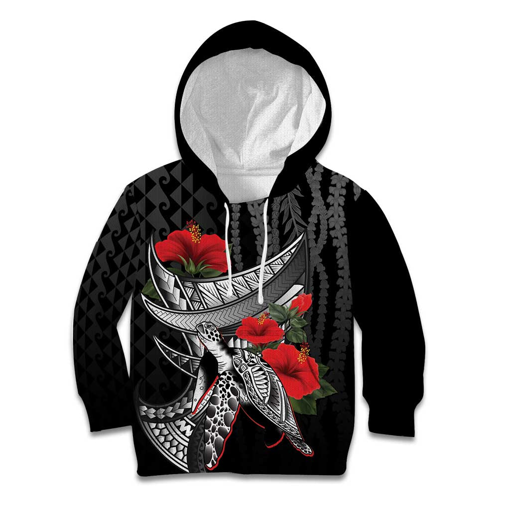 Hawaiian Honu Personalized Kid Hoodie Black Tribal Hook Pattern