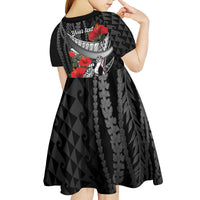 Hawaiian Honu Personalized Kid Short Sleeve Dress Black Tribal Hook Pattern