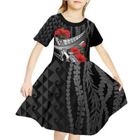 Hawaiian Honu Personalized Kid Short Sleeve Dress Black Tribal Hook Pattern