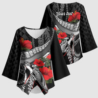 Hawaiian Honu Personalized Kimono Sleeve Blouse Black Tribal Hook Pattern
