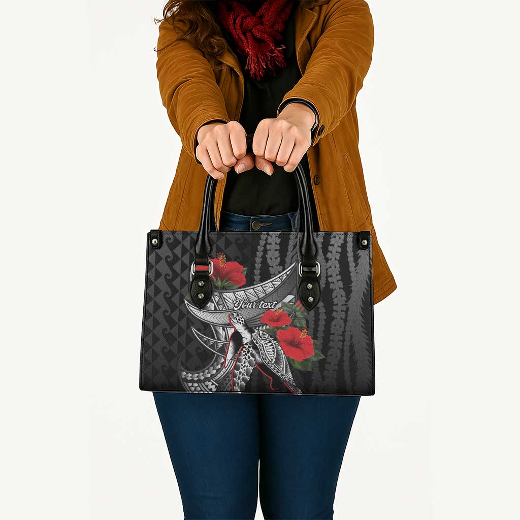 Hawaiian Honu Personalized Leather Bag Black Tribal Hook Pattern