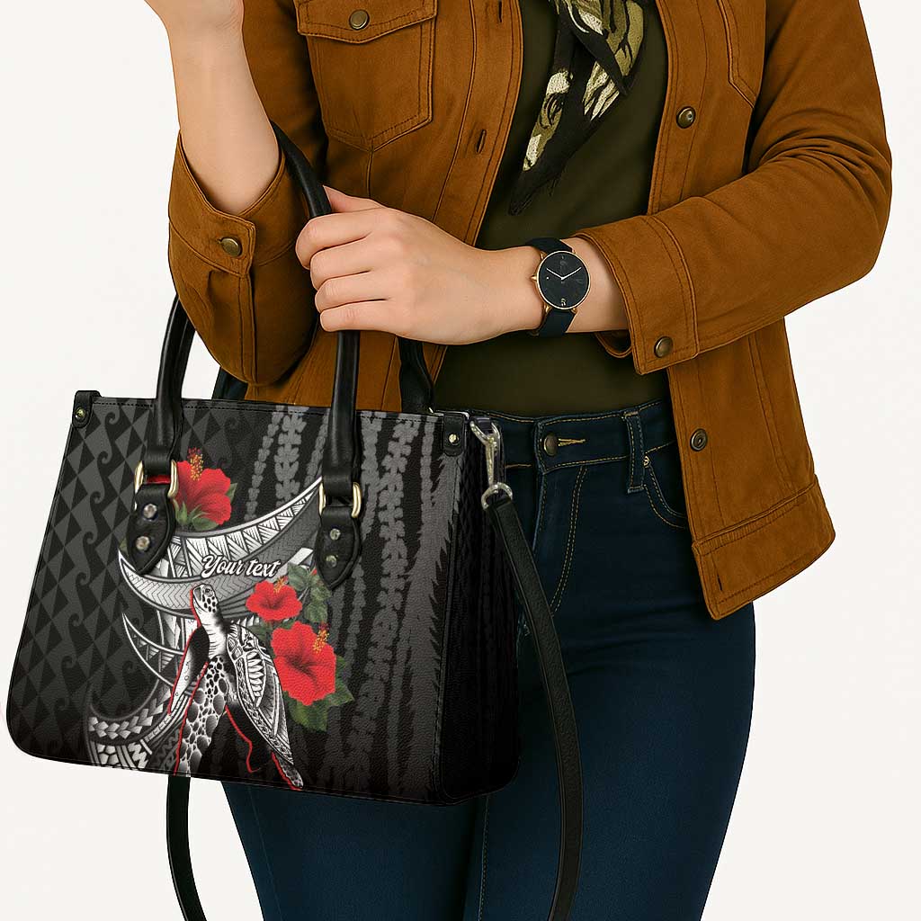 Hawaiian Honu Personalized Leather Bag Black Tribal Hook Pattern