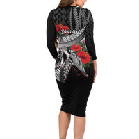 Hawaiian Honu Personalized Long Sleeve Bodycon Dress Black Tribal Hook Pattern