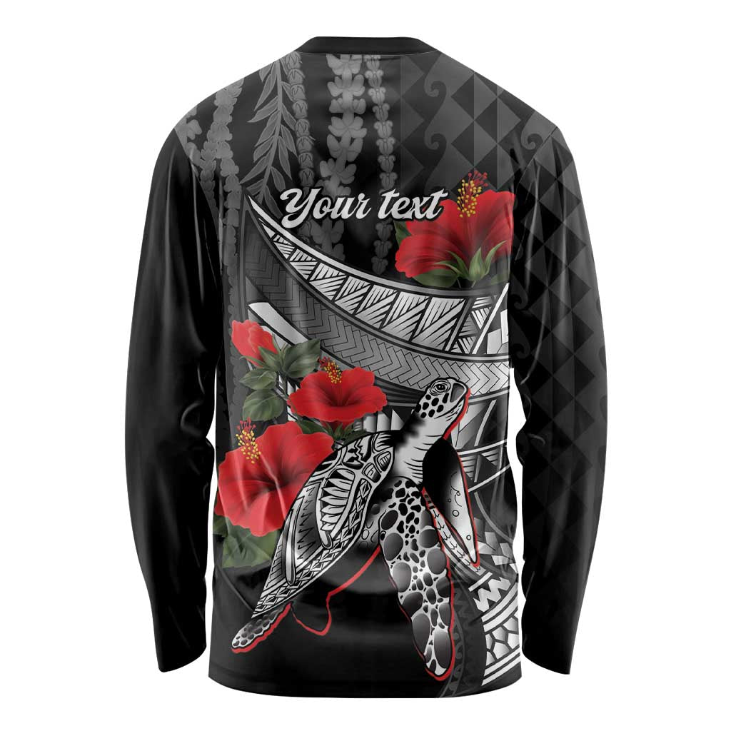 Hawaiian Honu Personalized Long Sleeve Shirt Black Tribal Hook Pattern