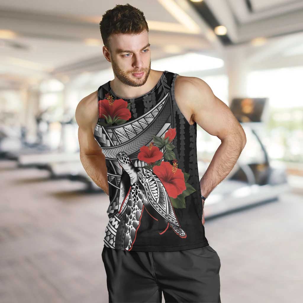 Hawaiian Honu Personalized Men Tank Top Black Tribal Hook Pattern