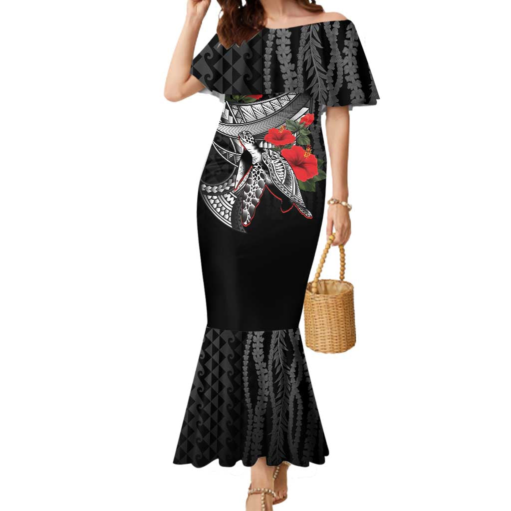 Hawaiian Honu Personalized Mermaid Dress Black Tribal Hook Pattern