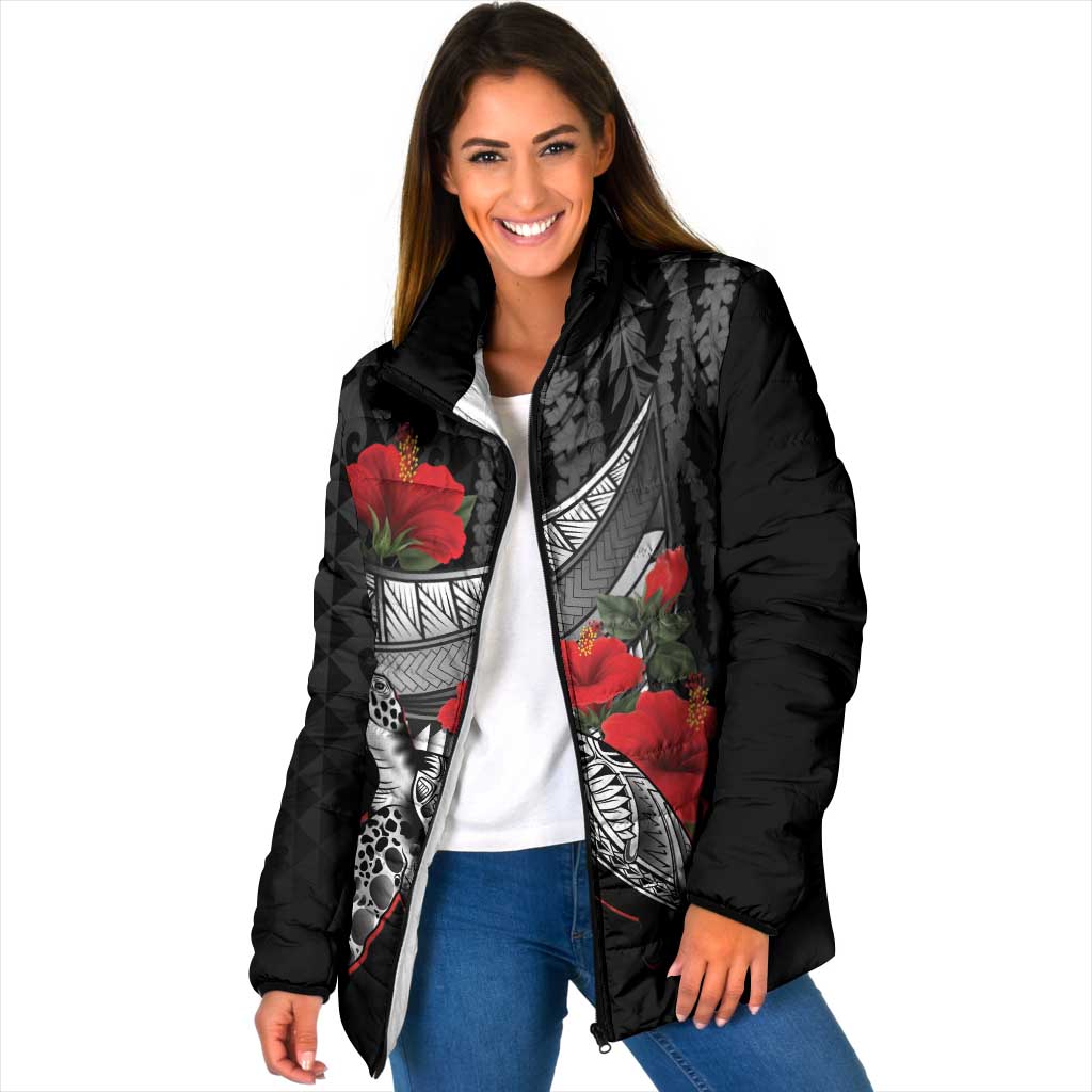 Hawaiian Honu Personalized Padded Jacket Black Tribal Hook Pattern