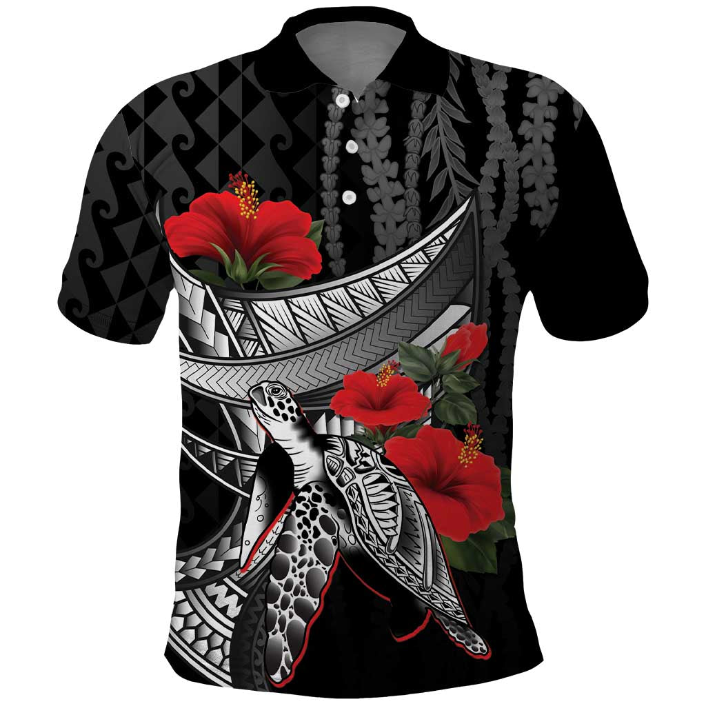 Hawaiian Honu Personalized Polo Shirt Black Tribal Hook Pattern