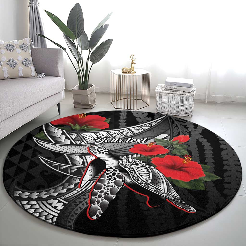 Hawaiian Honu Personalized Round Carpet Black Tribal Hook Pattern
