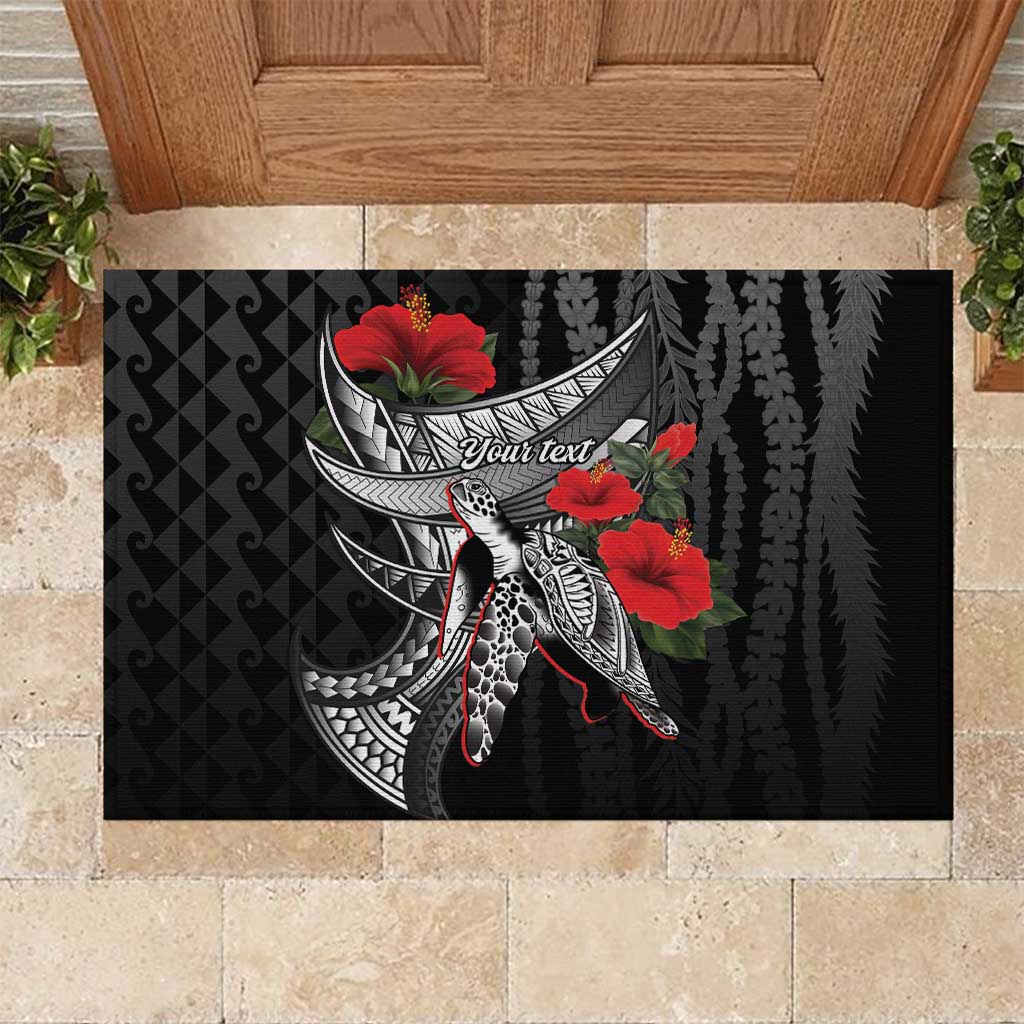Hawaiian Honu Personalized Rubber Doormat Black Tribal Hook Pattern