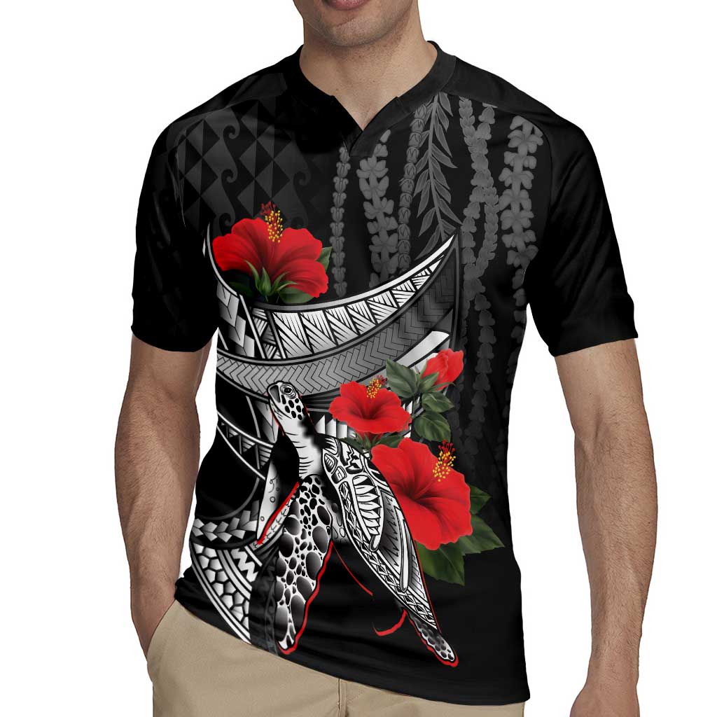 Hawaiian Honu Personalized Rugby Jersey Black Tribal Hook Pattern