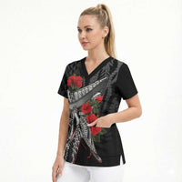 Hawaiian Honu Personalized Scrub Top Black Tribal Hook Pattern