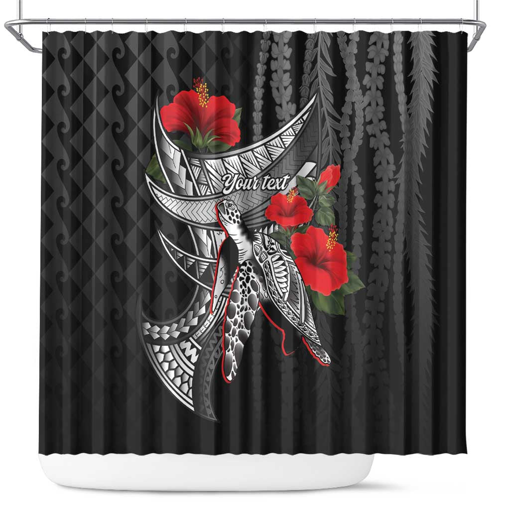 Hawaiian Honu Personalized Shower Curtain Black Tribal Hook Pattern