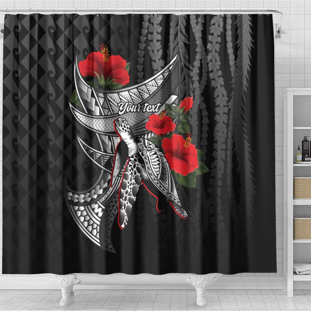 Hawaiian Honu Personalized Shower Curtain Black Tribal Hook Pattern