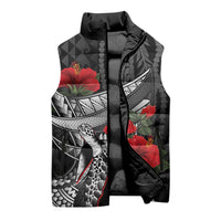 Hawaiian Honu Personalized Sleeveless Puffer Jacket Black Tribal Hook Pattern