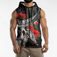 Hawaiian Honu Personalized Sleeveless Zip Hoodie Black Tribal Hook Pattern