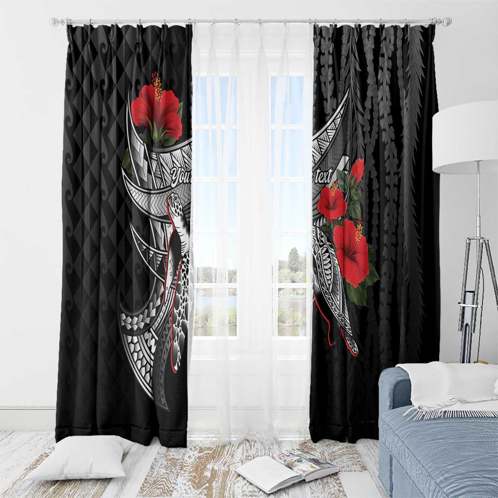 Hawaiian Honu Personalized Window Curtain Black Tribal Hook Pattern