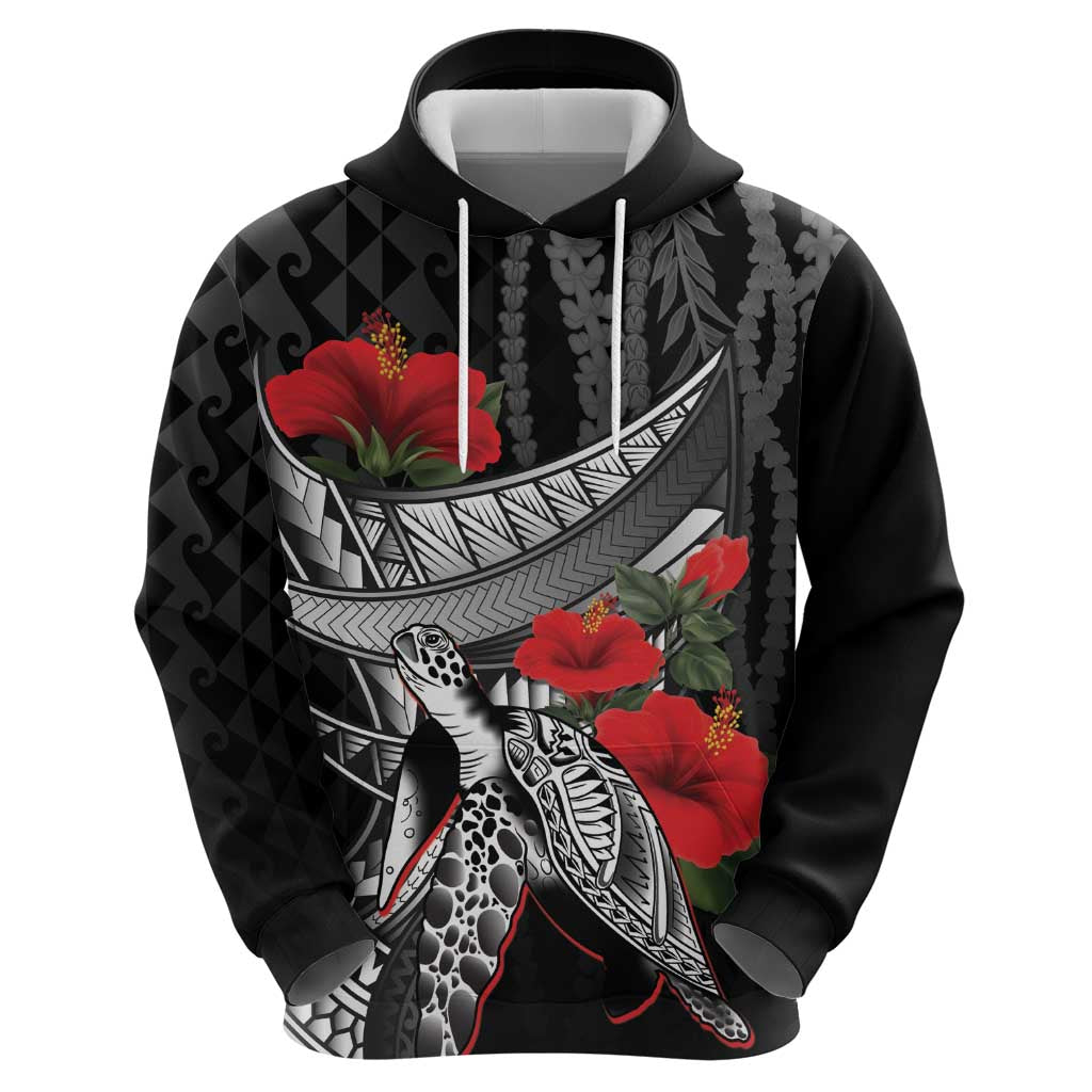 Hawaiian Honu Personalized Zip Hoodie Black Tribal Hook Pattern