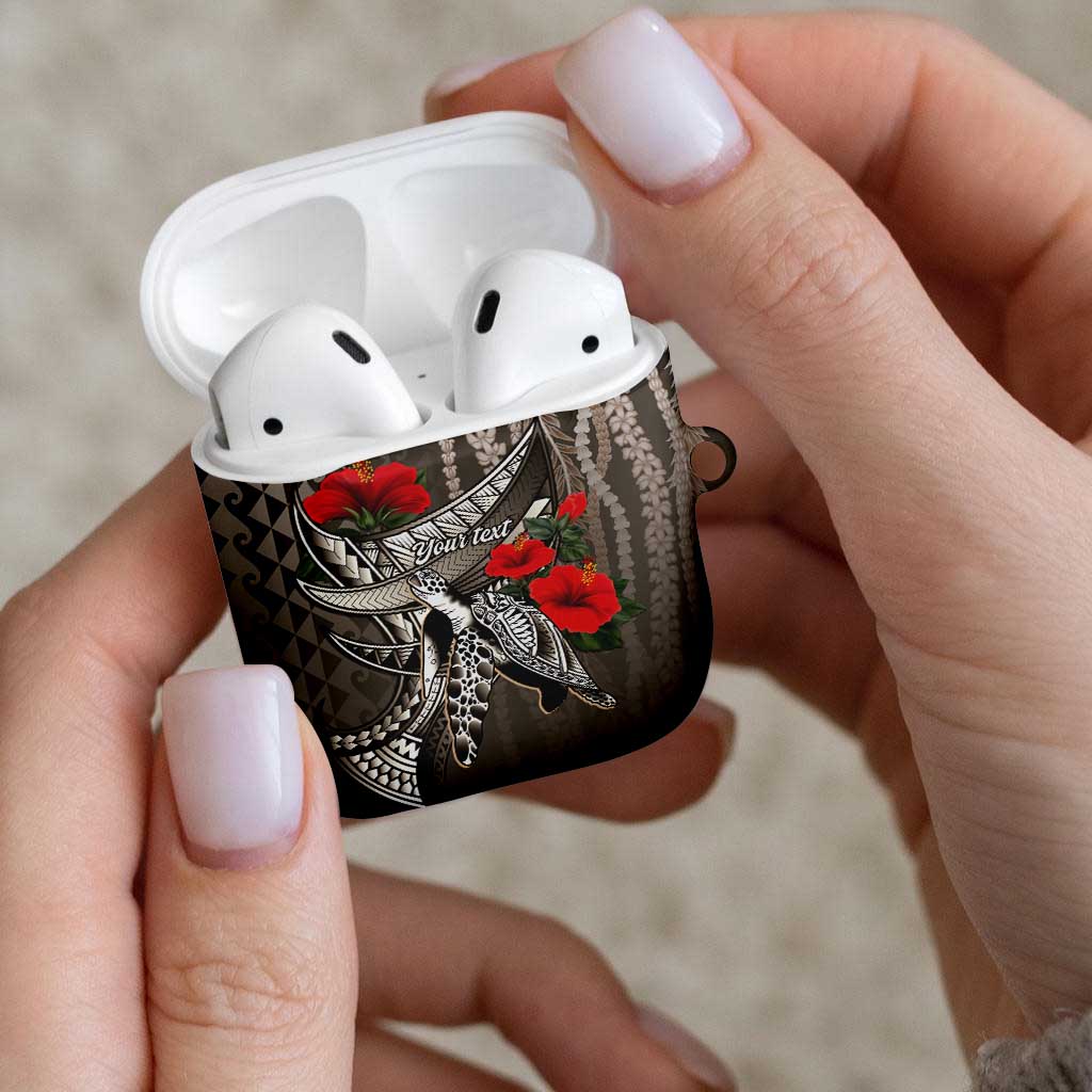 Hawaiian Honu Personalized AirPods Case Mocha Mousse Hibiscus Tribal Hook Pattern