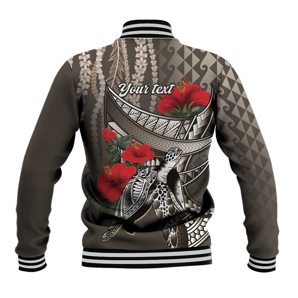 Hawaiian Honu Personalized Baseball Jacket Mocha Mousse Hibiscus Tribal Hook Pattern