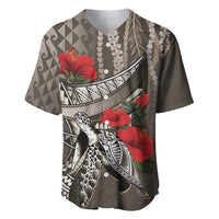 Hawaiian Honu Personalized Baseball Jersey Mocha Mousse Hibiscus Tribal Hook Pattern