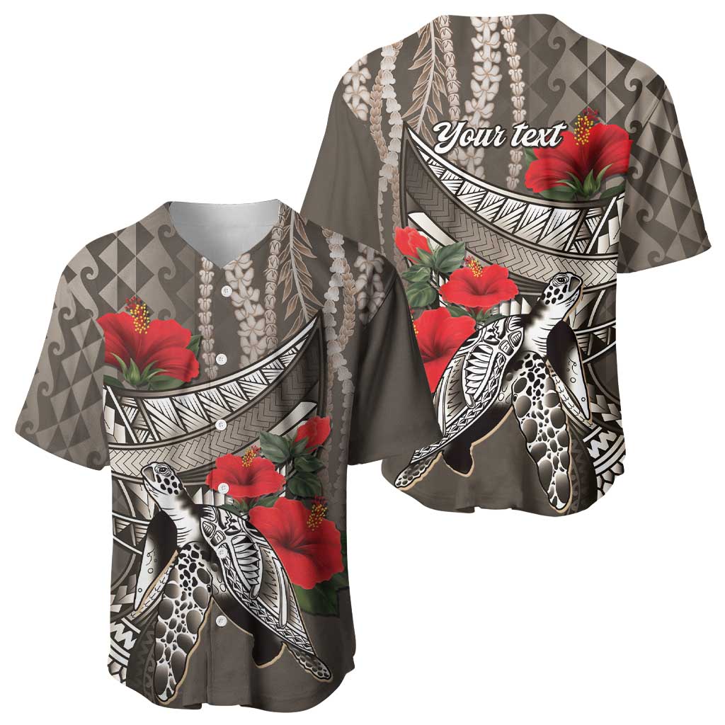 Hawaiian Honu Personalized Baseball Jersey Mocha Mousse Hibiscus Tribal Hook Pattern