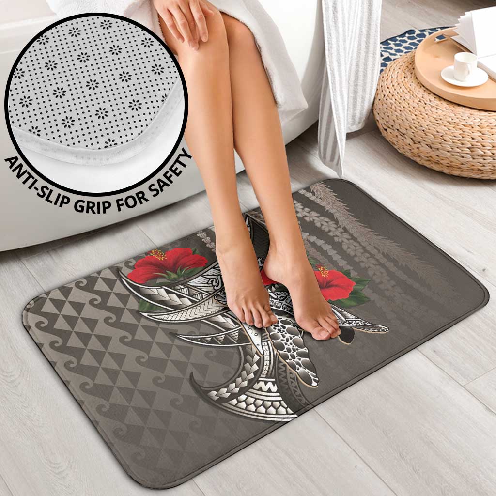 Hawaiian Honu Personalized Bathroom Set Mocha Mousse Hibiscus Tribal Hook Pattern
