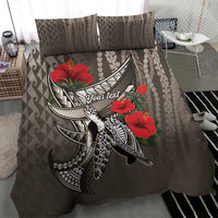 Hawaiian Honu Personalized Bedding Set Mocha Mousse Hibiscus Tribal Hook Pattern