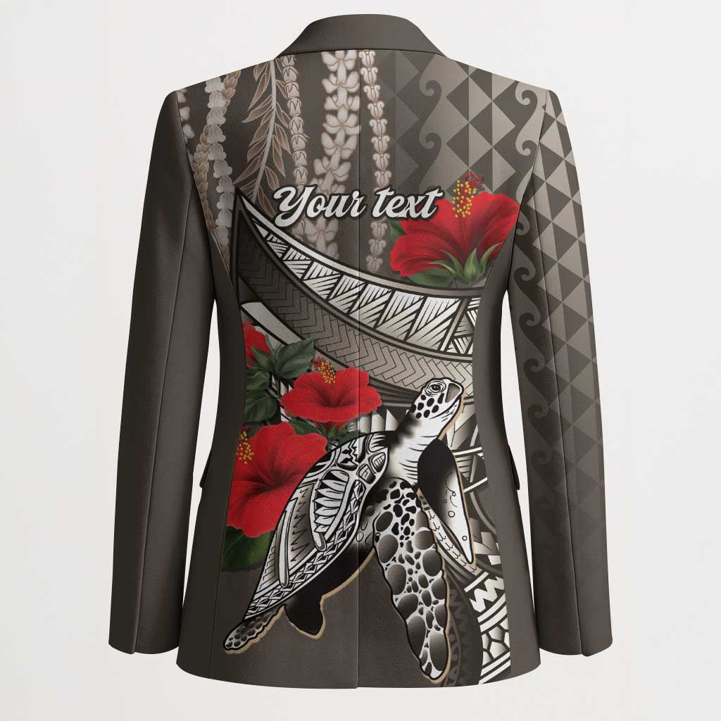 Hawaiian Honu Personalized Blazer Mocha Mousse Hibiscus Tribal Hook Pattern