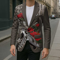 Hawaiian Honu Personalized Blazer Mocha Mousse Hibiscus Tribal Hook Pattern