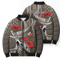 Hawaiian Honu Personalized Bomber Puffer Jacket Mocha Mousse Hibiscus Tribal Hook Pattern