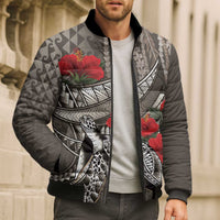 Hawaiian Honu Personalized Bomber Puffer Jacket Mocha Mousse Hibiscus Tribal Hook Pattern