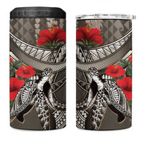 Hawaiian Honu Personalized 4 in 1 Can Cooler Tumbler Mocha Mousse Hibiscus Tribal Hook Pattern