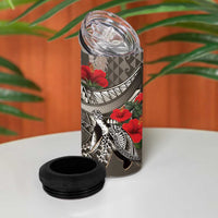 Hawaiian Honu Personalized 4 in 1 Can Cooler Tumbler Mocha Mousse Hibiscus Tribal Hook Pattern