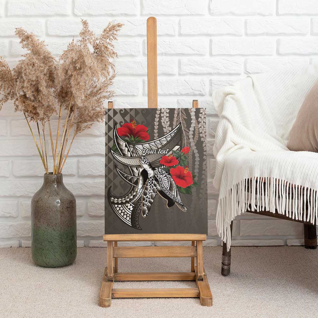Hawaiian Honu Personalized Canvas Wall Art Mocha Mousse Hibiscus Tribal Hook Pattern