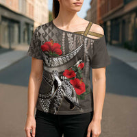 Hawaiian Honu Personalized Cross Shoulder Shirt Mocha Mousse Hibiscus Tribal Hook Pattern