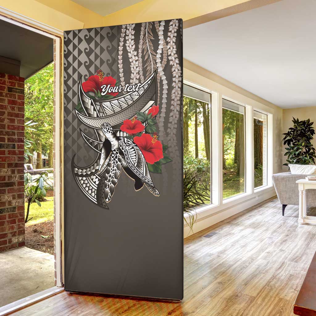 Hawaiian Honu Personalized Door Cover Mocha Mousse Hibiscus Tribal Hook Pattern