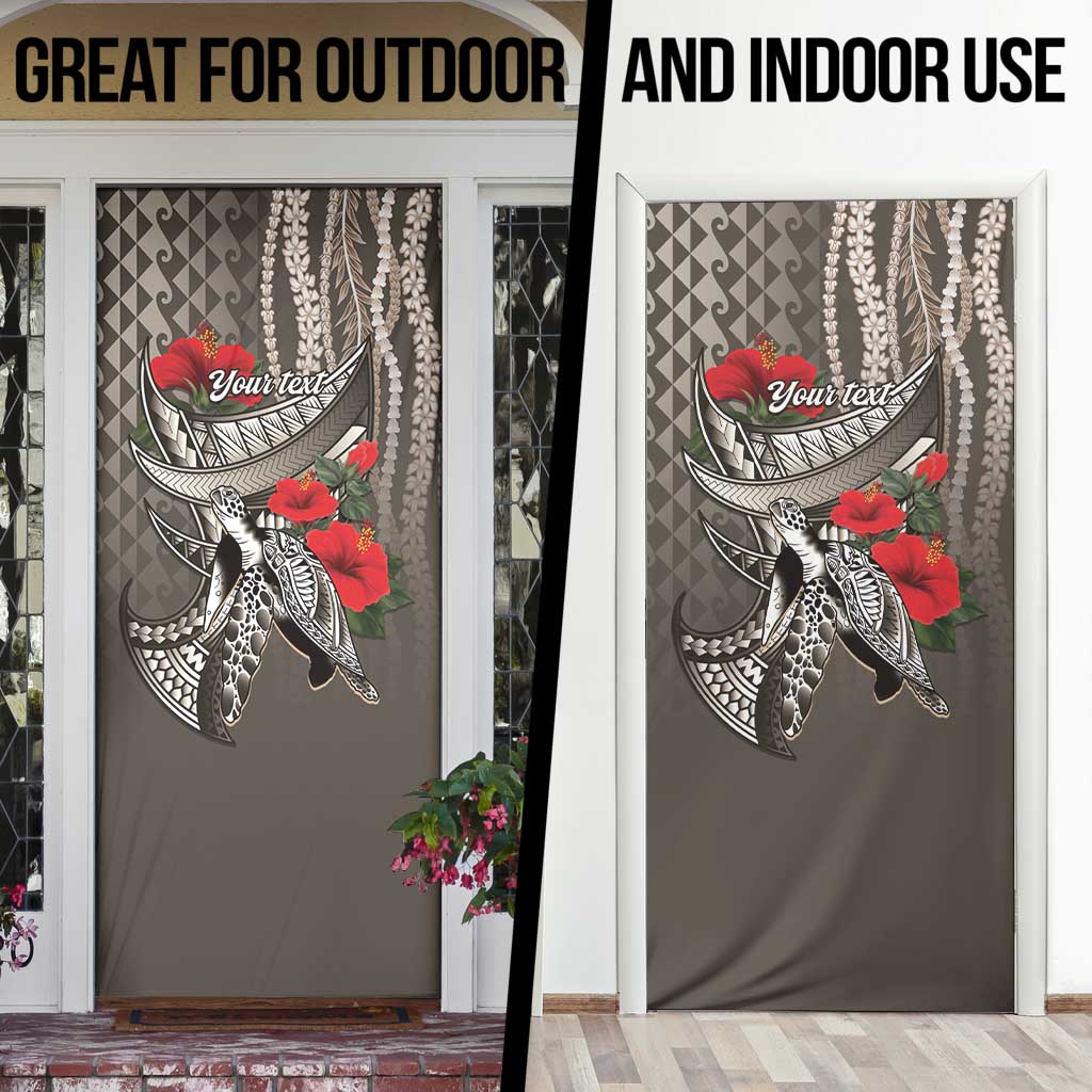 Hawaiian Honu Personalized Door Cover Mocha Mousse Hibiscus Tribal Hook Pattern