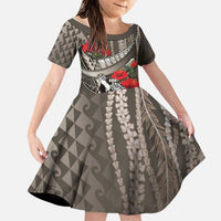 Hawaiian Honu Personalized Family Matching Summer Maxi Dress and Hawaiian Shirt Mocha Mousse Hibiscus Tribal Hook Pattern