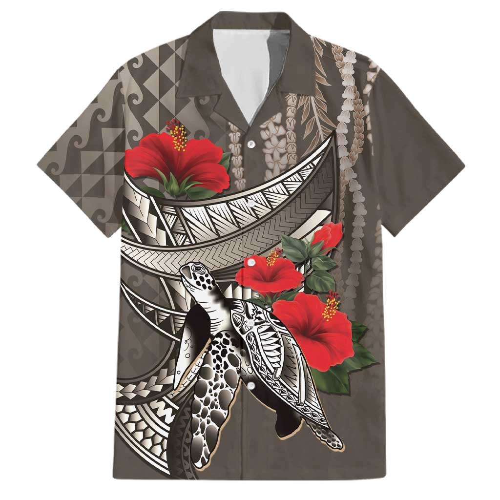 Hawaiian Honu Personalized Family Matching Summer Maxi Dress and Hawaiian Shirt Mocha Mousse Hibiscus Tribal Hook Pattern