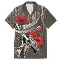 Hawaiian Honu Personalized Family Matching Summer Maxi Dress and Hawaiian Shirt Mocha Mousse Hibiscus Tribal Hook Pattern
