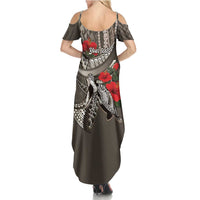 Hawaiian Honu Personalized Family Matching Summer Maxi Dress and Hawaiian Shirt Mocha Mousse Hibiscus Tribal Hook Pattern