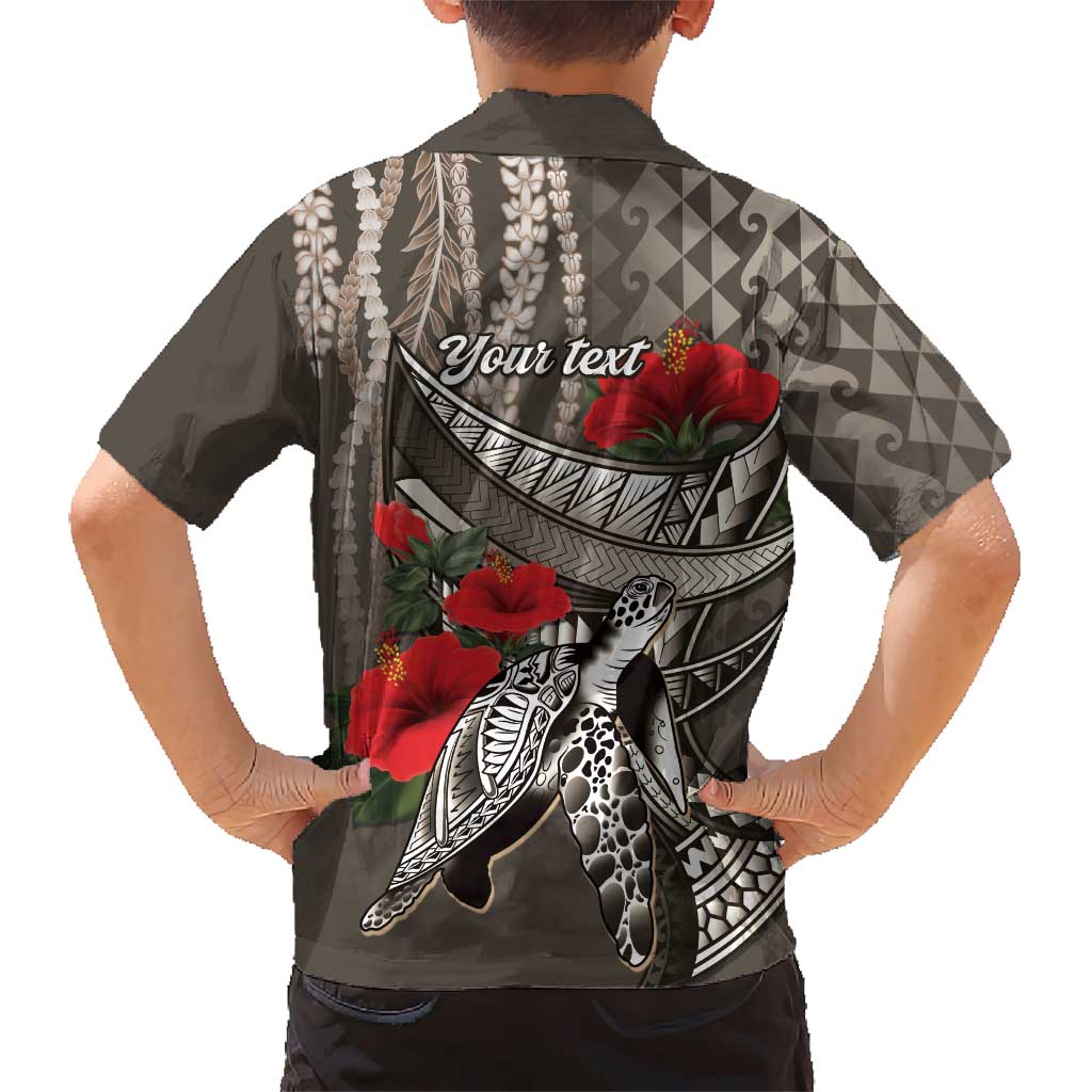 Hawaiian Honu Personalized Family Matching Tank Maxi Dress and Hawaiian Shirt Mocha Mousse Hibiscus Tribal Hook Pattern