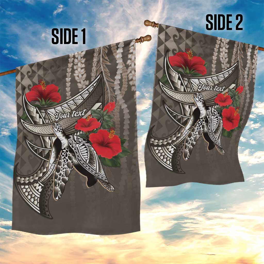 Hawaiian Honu Personalized Garden Flag Mocha Mousse Hibiscus Tribal Hook Pattern