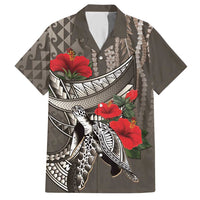 Hawaiian Honu Personalized Hawaiian Shirt Mocha Mousse Hibiscus Tribal Hook Pattern
