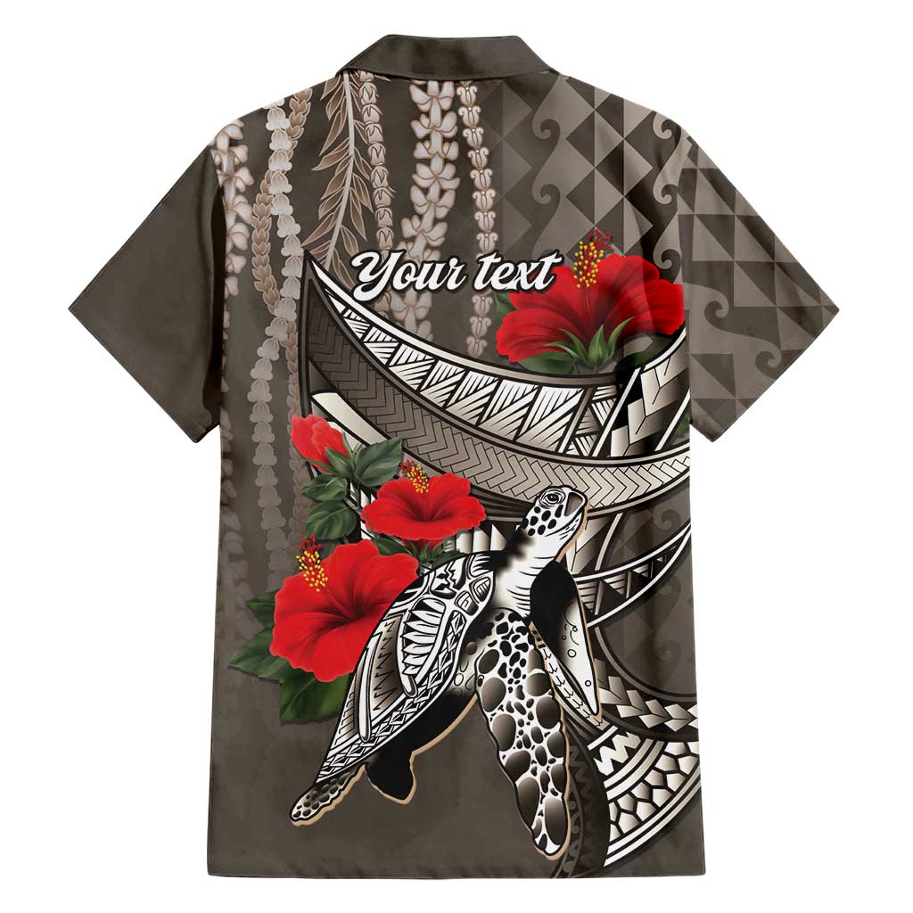 Hawaiian Honu Personalized Hawaiian Shirt Mocha Mousse Hibiscus Tribal Hook Pattern