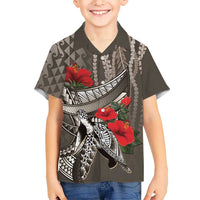 Hawaiian Honu Personalized Hawaiian Shirt Mocha Mousse Hibiscus Tribal Hook Pattern