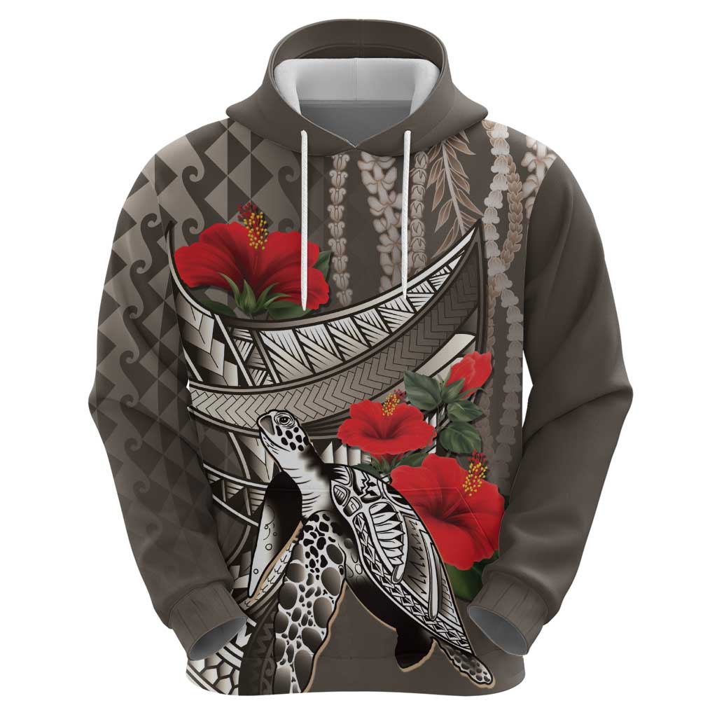Hawaiian Honu Personalized Hoodie Mocha Mousse Hibiscus Tribal Hook Pattern